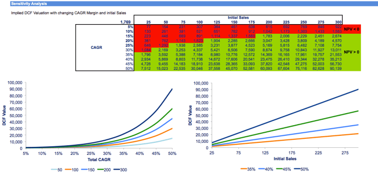 Sensitivity Analysis - Initial Sales and CAGR effect on NPV